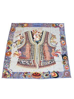 Hermes Costume de Fete 90 Silk Square Scarf White Light Blue